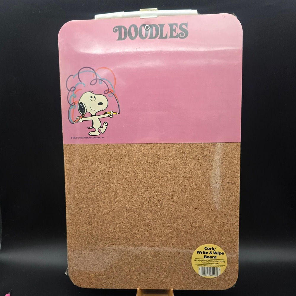 Vintage Peanuts Snoopy Doodles Cork Write & Wipe Board Pink NOS